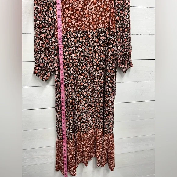 Zara • NEW • BROWN MAROON RED FLORAL PRINT BUTTONED LOOSE FIT MIDI DRESS • SMALL - Picture 6 of 11